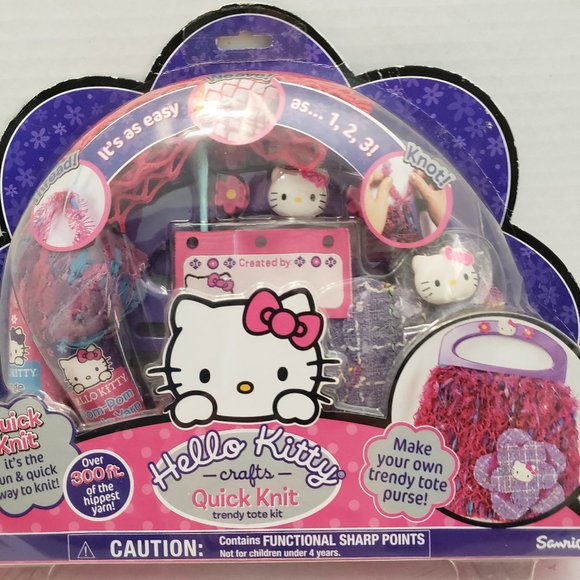 New Sealed HELLO KITTY Learn Knit Crochet Craft Yarn Bag Pink Purple Sanrio - Picture 6 of 15